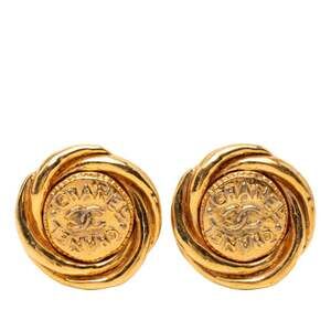 Chanel Vintage Earrings Logo Gold-Tone #246960C68B